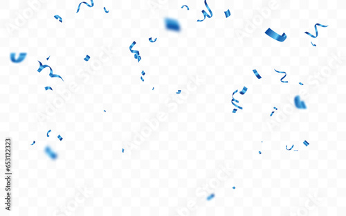 Blue confetti and ribbon, isolated on transparent background