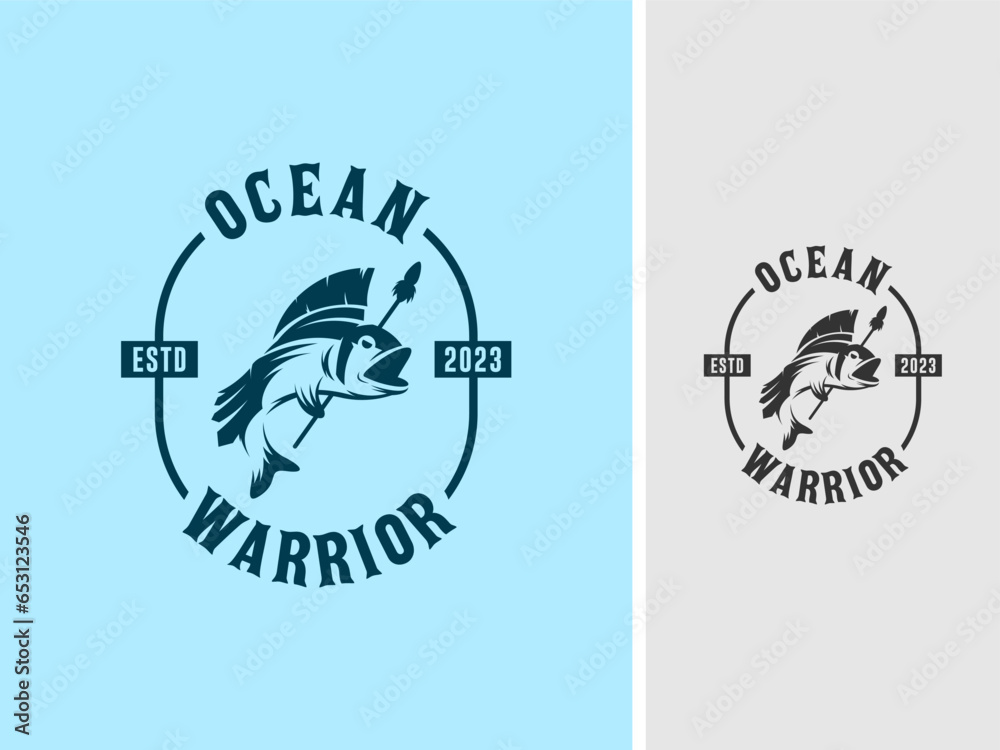 Vector angry ocean fish fighter warrior logo