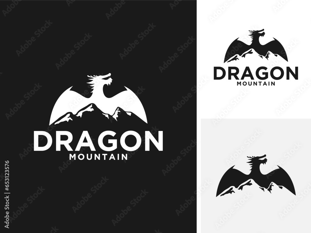 Obraz premium Vector high mountains dragon wings logo