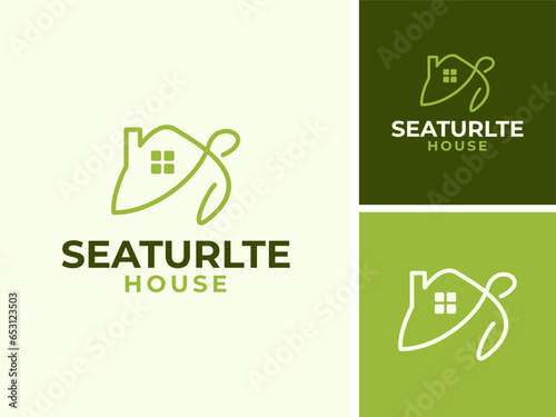 Vector sea turtle house ocean estate logo