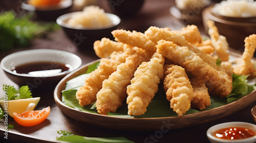 Crispy and Crunchy tasty Tempura: A Popular Japanese Deep-Fried Seafood and Vegetable Dish photo