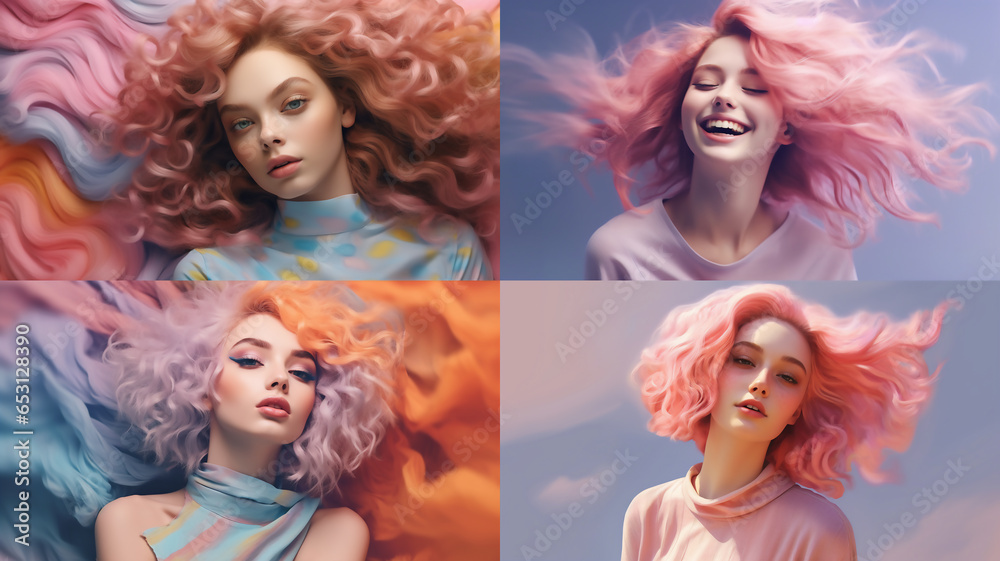 Naklejka premium パステルヘアーのおしゃれAI女子たち