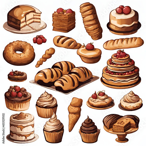 Multi icons of cute bakery