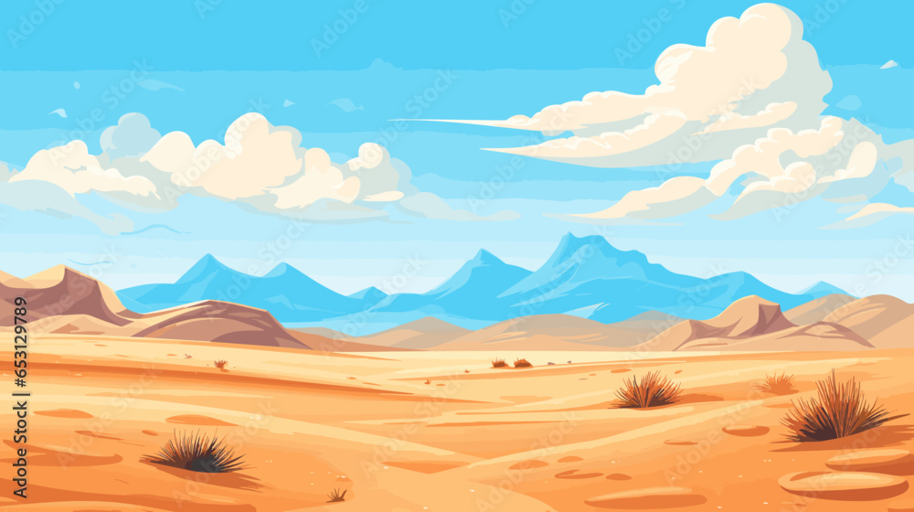 Desert sandy and rocky landscape, sunny day. Desert dunes vector background. - obrazy, fototapety, plakaty 