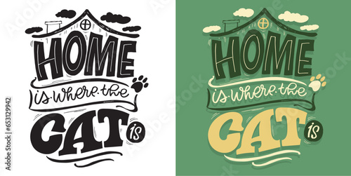 Funny hand drawn doodle lettering poster about cat. Cat lover, pet. Pet lover art