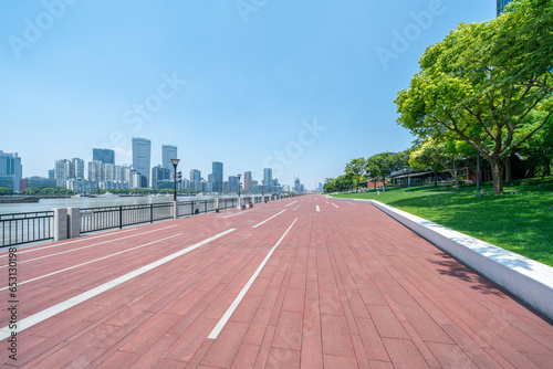 Photography financial district buildings of shanghai and the runway across the park