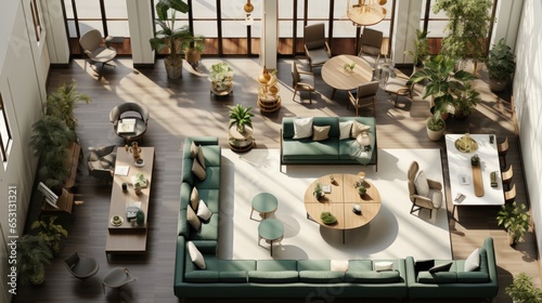 Top view layout plan of modern home. Architectural floor plans of fully furnished apartment or house