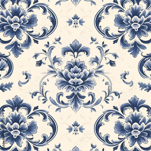 a floral seamless pattern illustration, in blue and beige