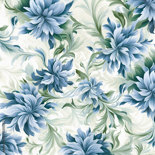 a floral seamless pattern illustration, in blue and beige