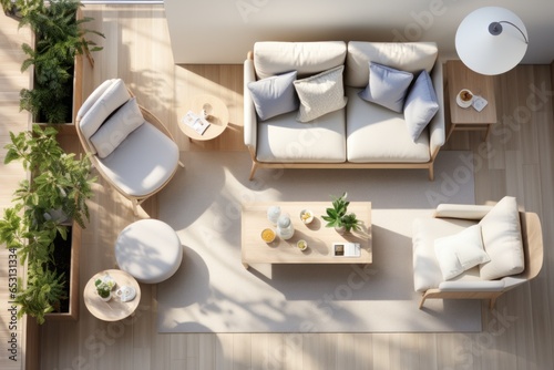 Top view layout plan of modern home. Architectural floor plans of fully furnished apartment or house