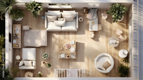 Top view layout plan of modern home. Architectural floor plans of fully furnished apartment or house