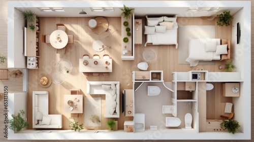 Top view layout plan of modern home. Architectural floor plans of fully furnished apartment or house © aboutmomentsimages
