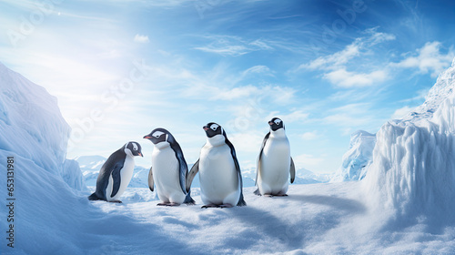 Penguins on the snow