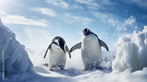 Penguins on the snow