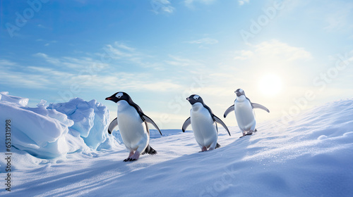 Penguins on the snow