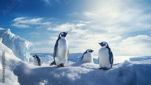 Penguins on the snow