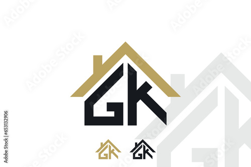 letter gk logo design with house illusration concept
