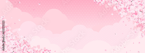 Fototapeta Naklejka Na Ścianę i Meble -  満開の桜とピンク色の雲・空　背景素材（バナー向け横長）