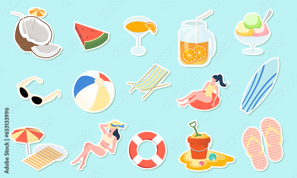 Colorful Hand-Drawn Summer Sticker Set with edges and shadows. Good for labels, cards, magnets, scrapbooking, sublimation, clip art, posters, and stationery. Seasonal Badges Pack with a White Border. Colorful Hand-Drawn Summer Sticker Set with edges and shadows. Good for labels, cards, magnets, scrapbooking, sublimation, clip art, posters, and stationery. Seasonal Badges Pack with a White Border.