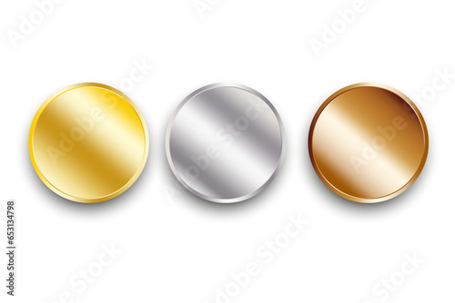 Medals logo collection. Set of shiny round awards gold, silver and bronze. Vector illustration. EPS 10.