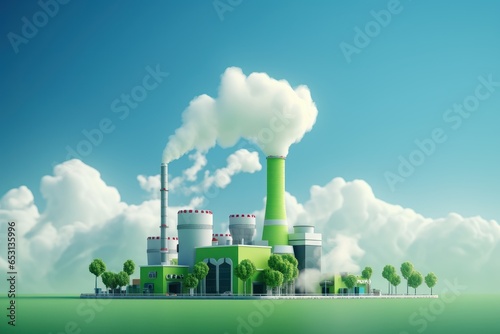 Eco Friendly Factory without Carbon Dioxide Emission, Green Industry Clean Power Factory, Reduce CO2 Emission Concept