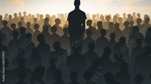 A lone figure standing amidst a crowd of identical silhouettes, highlighting the concept of individuality in the face of conformity photo
