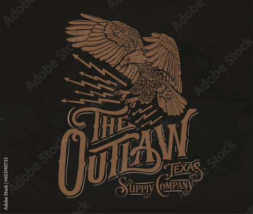 vintage eagle vector artwork  western vintage typography for t shirt  sticker  poster  graphic print  the outlaw typography