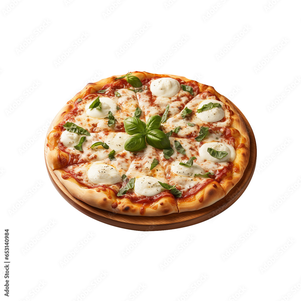 Fresh ham pizza with cheese on transparent background