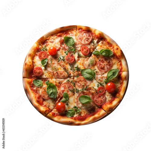 Fresh ham pizza with cheese on transparent background