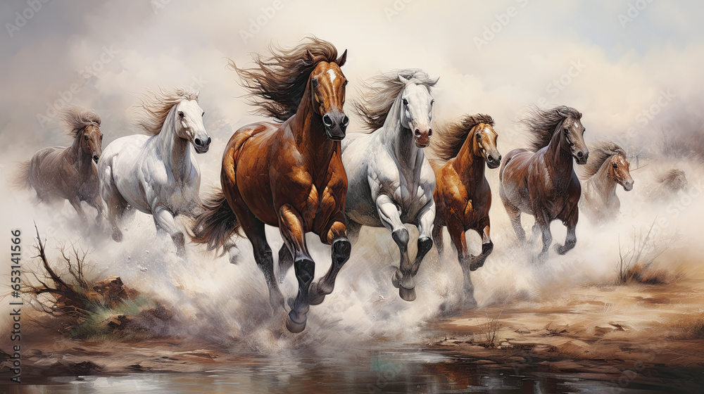 horses running - obrazy, fototapety, plakaty 