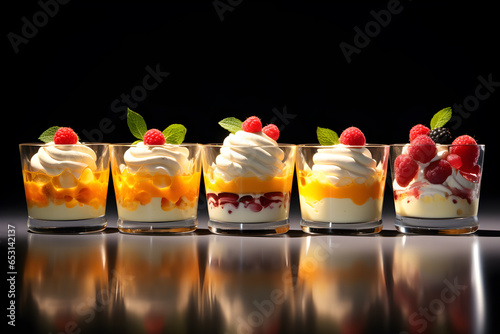 fruit dessert in mini glasses. healthy homemade potrion dessert photo