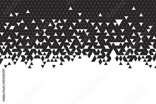 2D triangle pattern pixel style background banner. Black pixel design. White background with copy space below.