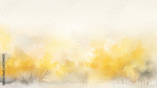 黄色く紅葉した木が並んでいる淡い水彩画 © dont