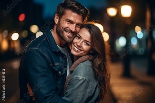 Portrait of a couple man and woman hugging while smiling