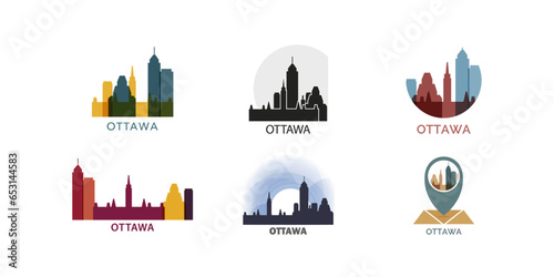 Canada Ottawa city vector logo set. Ontario province modern skyline icons collection with cityscape and landmarks silhouette, isolated graphic concept