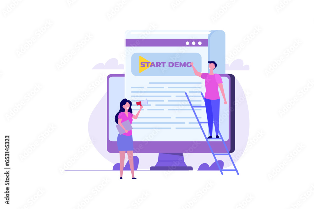 Start demo concept. Vector illustrations for banner, website, landing page, flyer. Start demo concept. Vector illustrations for banner, website, landing page, flyer.