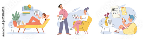 Cashless payment. Vector illustration. Touchless payment methods are especially useful in situations where hygiene is important Retailers are increasingly adopting contactless payment systems to cater