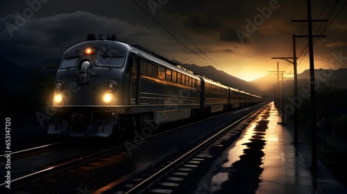 train rides at high speed, night photography, sunset, copyspace