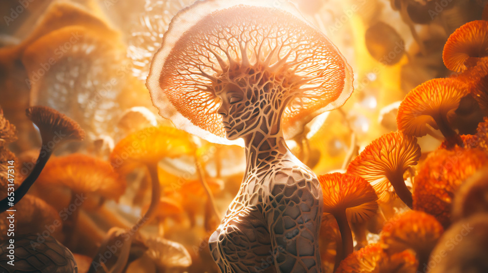 a closeup of a vibrant, medicinal mushroom with intricate patterns and