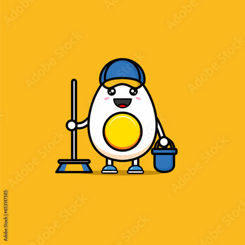 CUTE CLEANING SERVICE BOILED EGG MASCOT VECTOR DESIGN