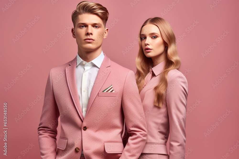 Handsome young man wearing suit posing with beautiful woman Handsome young man wearing suit posing with beautiful woman