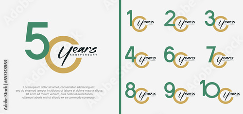 set of anniversary logo green and brown color number on white background for celebration photo