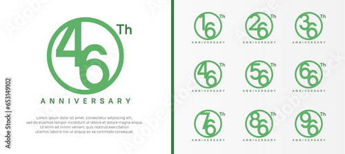 set of anniversary logo green color number in circle and dark green text on white background for celebration