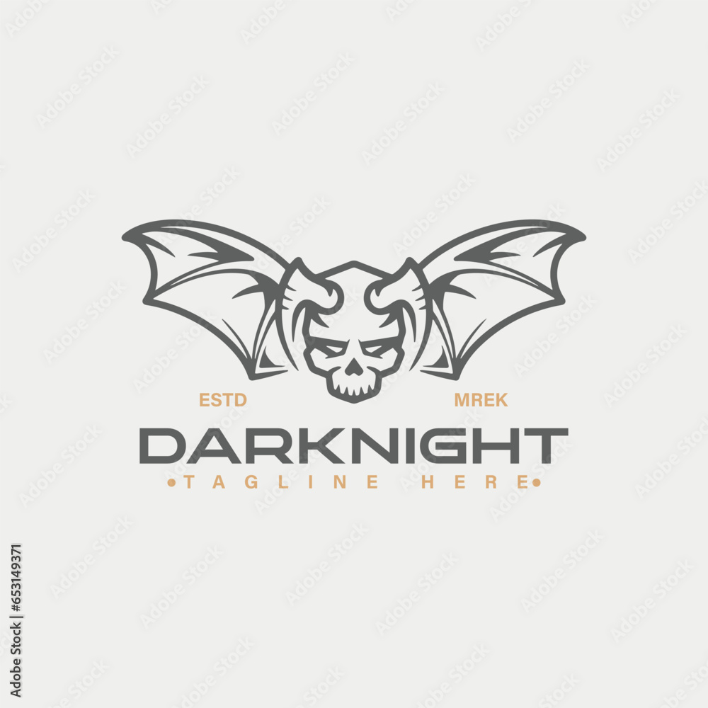 dark night skull logo character, horned skull wings logo template. dark night skull logo character, horned skull wings logo template.