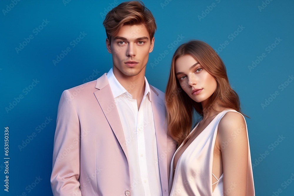 Handsome man and beautiful woman posing in suits Handsome man and beautiful woman posing in suits