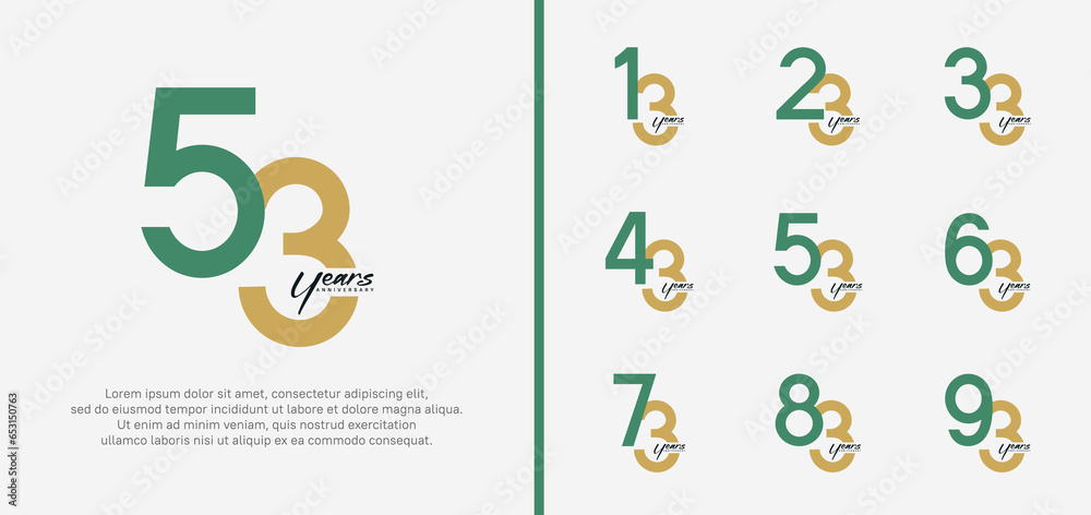 set of anniversary logo green and brown color number on white background for celebration