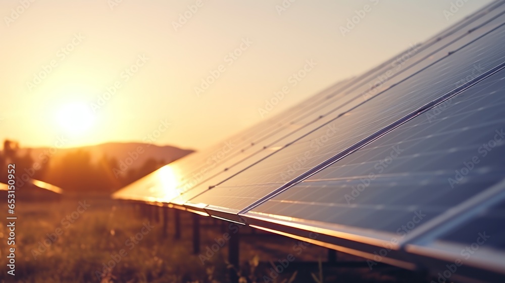 Fototapeta premium solar panels park, green energy concept.