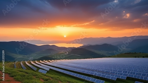 Biggest solar panels park, green energy concept.