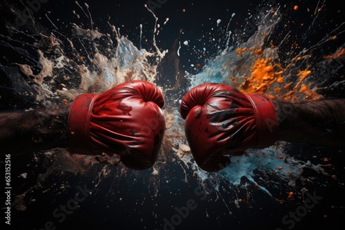 Gloved Warriors: The Intense Moment When Two Hands with Boxing Collide © furyon