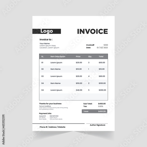 Modern Vector Invoice Design Template